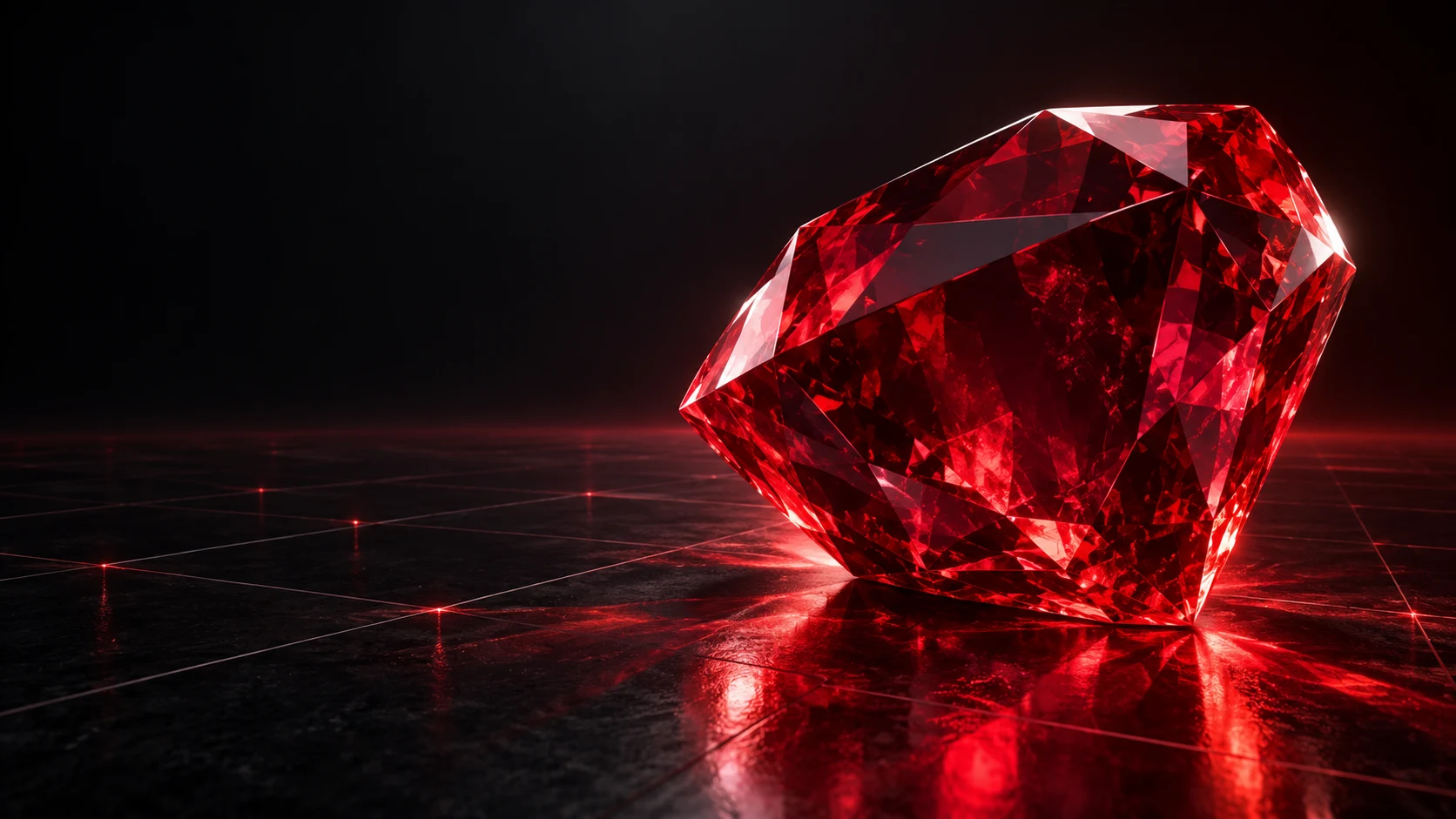 Faceted ruby crystal illuminated with red light